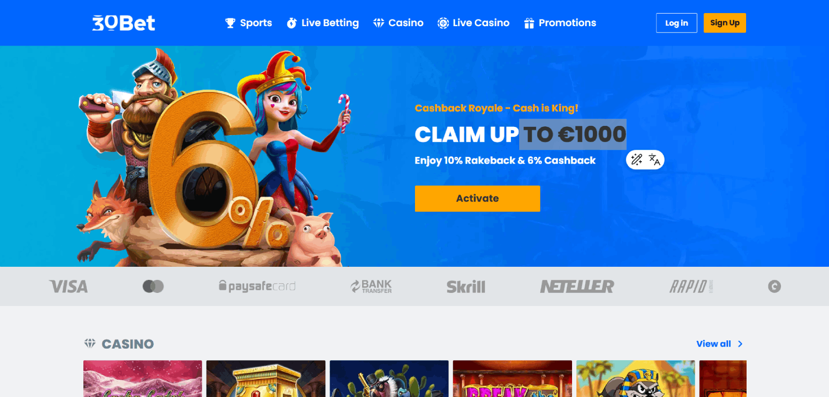 30bet Casino Hoofdpagina