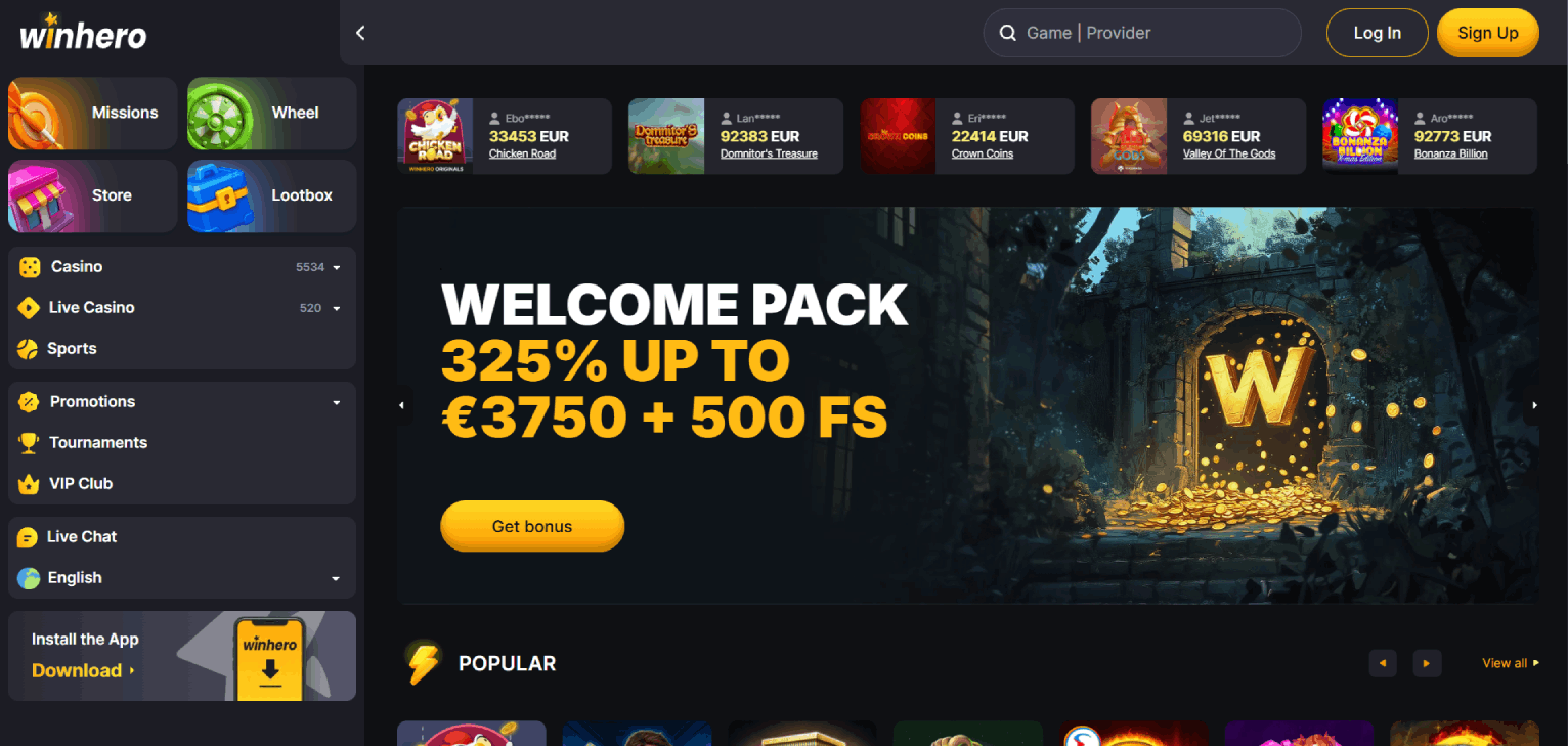 Winhero Hoofdpagina
