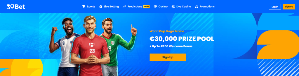30Bet sportsbook World Cup promotion banner