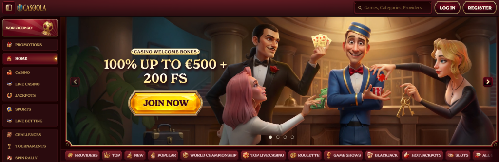 Casoola Casino homepage — welcome bonus