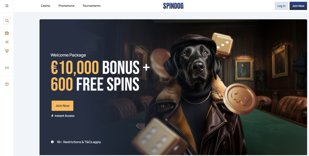 SpinDog homepage — welcome bonus