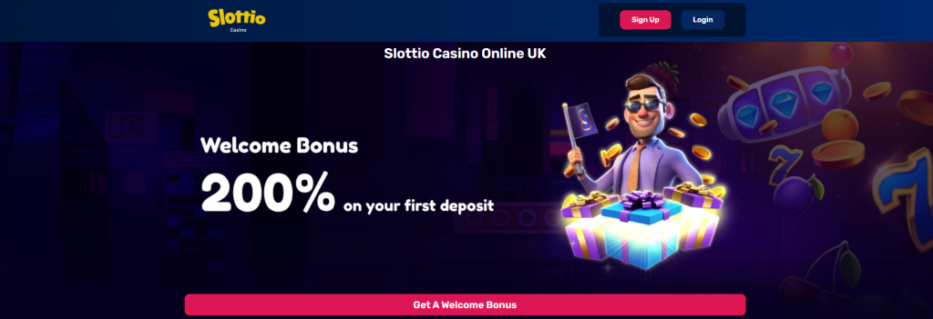 Slottio Casino homepage — welcome bonus